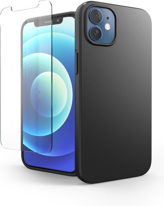 Telefoonhoesje Zwart - Geschikt voor Iphone 12 - Hoesje en Screenprotector - Beschermglas