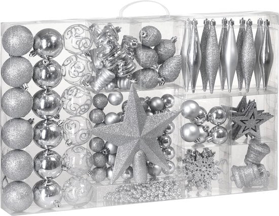 Kerstballen - 102 stuks - Zilver