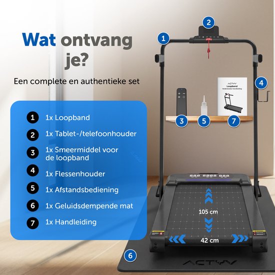 ACTYV Loopband Inklapbaar 1-12km/u - Inclusief Smeerolie, Beschermmat - Hardloopband - Treadmill - Wandelband - Walking pad - Voor Thuis - Elektrisch - Opvouwbaar V3
