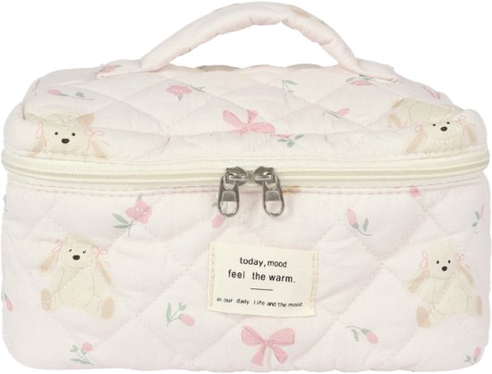SC Travel Essentials - 3-delige Make-up Tas Set - Eco-vriendelijk Katoen - Gewatteerde Gebloemde Organizers - Ruim, Duurzaam en Ideaal voor Reizen
