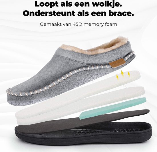 Pantoffels Heren - Sloffen - Mocassins - Grijs - Anti-slip - Maat 42/43 - Comfeet