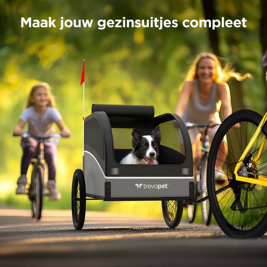 Trevopet® Hondenfietskar - Opvouwbare Fietskar Hond - Hondenkar - Geschikt voor E-Bikes - Tot 40 kg - Voor Middelgrote & Grote Honden - Zwart