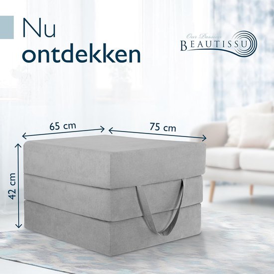 Beautissu VS95 – Premium Opvouwbaar Matras L 80X200cm – Extra Dik 14cm Traagschuim Vouwmatras H3 – Wasbaar – Eenvoudig Transport – Grijs