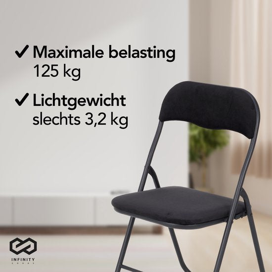 Infinity Goods Klapstoelen - Set van 4 - Vouwstoelen - Fluweel - Eettafelstoelen - Opklapbare Stoelen - 43 x 47 x 80 CM - Stoelen - Zwart
