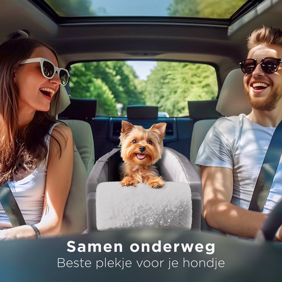 CozySense® Honden Autostoel - Hondenmand Auto met Wasbare Hoes - Voor Kleine Hond - Past in Middenconsole - Ook als Draagtas - Zwart/Grijs
