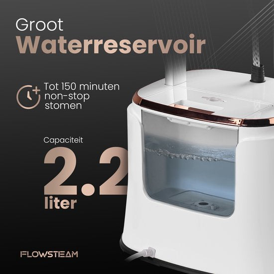 FLOWSTEAM® PRO Kledingstomer - Handstomer - Stoomreiniger - Stoomapparaat Kleding - 150 Minuten Stomen - 2.5M Snoer - Wit