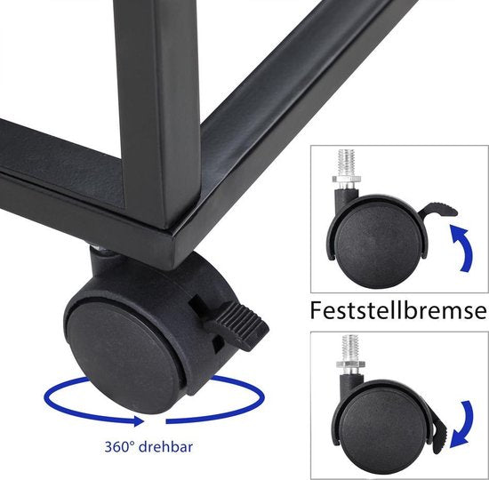 Casaria Bijzettafel op Wieltjes - 50x35x70 cm – Hout Metaal Zwart