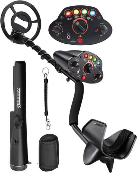ODESSEY - Metaaldetector met Pinpointer - Verstelbaar tot 135 cm - Adventurer Model - Zwart