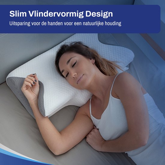 Sleeptight Vlinderkussen - Orthopedisch Hoofdkussen tegen Nekklachten - Ergonomisch Anti Snurk Hoofdkussen – Traagschuim Memory Foam Apneu Kussen - 65x35x13cm