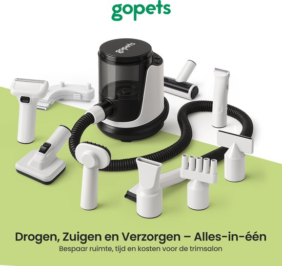 Gopets 9-Delige Hondentondeuse - Dierentondeuse Dikke Vacht - Haarverwijderaar voor Huisdieren - Trimset Hond en Kat - Met Stofzuiger - Massageborstel - 23 x 30 cm
