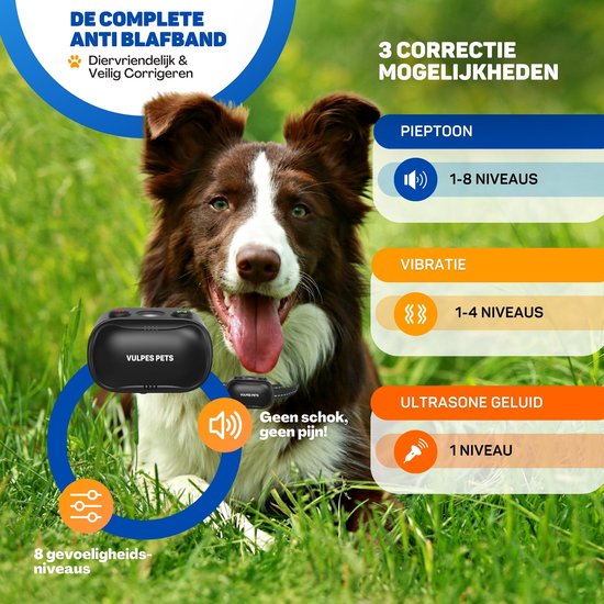 Vulpes Goods® Pets Anti Blafband Max – 3-in-1 Trainingshalsband Zonder Schok – Oplaadbaar – Vibratie & Audio