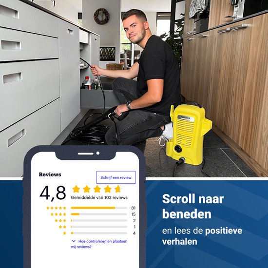 Techweise - Rioolslang geschikt voor Kärcher K2 t/m K7 - 20M - Met 4 achterwaartse hogedruksproeiers