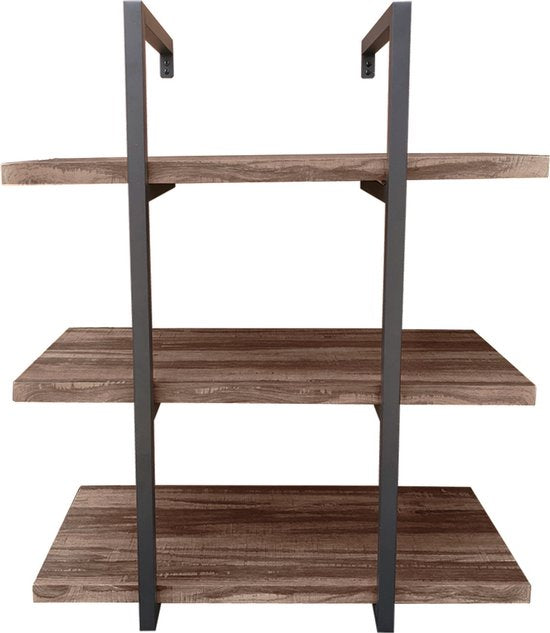 Wandrek ladder Stoer - wandplank boekenkast - wandkast - industrieel - 3 opbergplanken