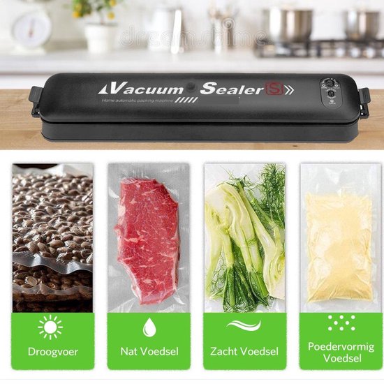BestHome – Vacumeermachine – Inclusief 15 Vacumeerzakken – Voorzien Van 4 Standen En LED Bedieningspaneel En BPA-Vrij Design – Voor Voedselbewaring En Sous-Vide – Zwart Kunststof