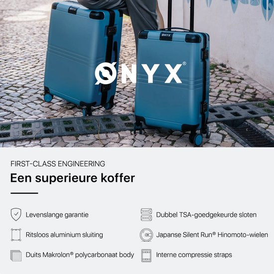ONYX Hybrid Pro Handbagage Koffer met Voorvak 38 Liter - Gerecycled Polycarbonaat en Ritsloos Design - Reiskoffer met TSA slot en Spinner wielen - Lichtgewicht Trolley met Laptopvak - Glacier Blue