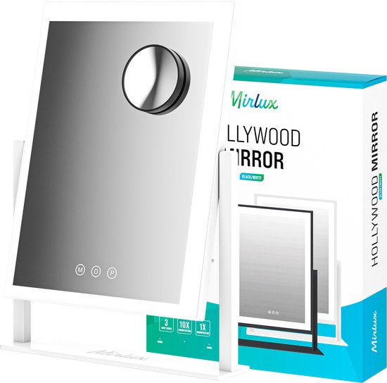 Mirlux Make Up Hollywood Spiegel met Verlichting (44x30cm) - Visagie - Dimbaar LED Lampen Licht - Wit