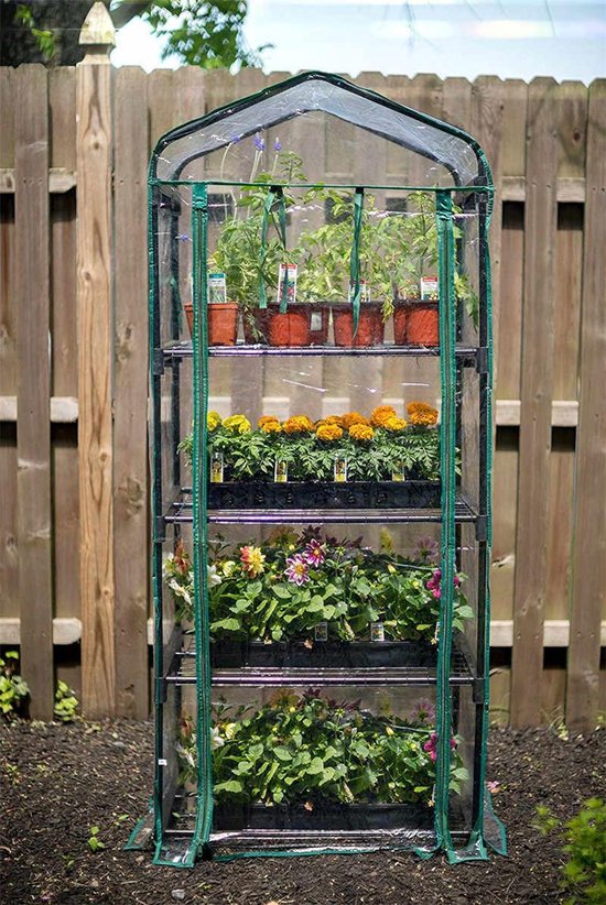 Kinzo Garden - Plastic broeikas - Serre van 4 verdiepingen - 69 x 49 x 160 cm - Groen