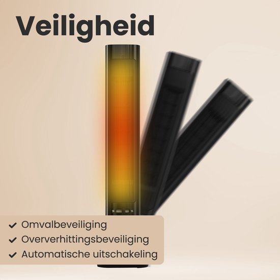Auronic Elektrische Kachel - Keramische Kachel - Toren Kachel - 2200W Heater - Zwart
