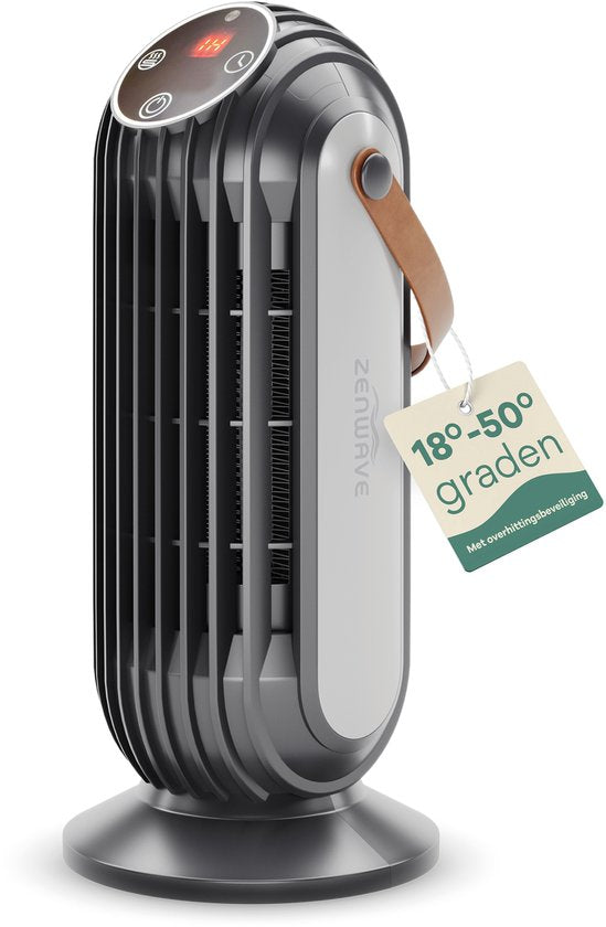 Zenwave Elektrische Kachel met Display - Compacte 1500W Ventilatorkachel - Heater met 2 Warmtestanden en 1 Ventilatorstand - Verwarming Electrisch voor Binnen en Buiten - Zwart