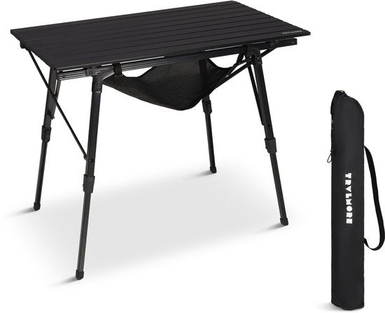 TRVLMORE Campingtafel Verstelbaar - 90x52x71cm - Inklapbare Tafel met Aluminium Frame - Lichtgewicht - Kampeertafel - Klaptafel - Zwart