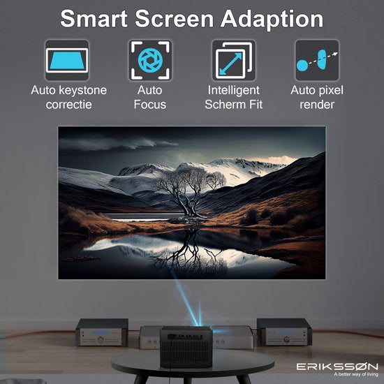 Erikssøn Beamer Prime - Ingebouwde Krachtige Speaker - 6600 Lumen - 1080P Full HD - Wifi Projector - Streamen vanaf je telefoon - Mini Beamer - Beamers - IOS & Android - Smart - Zwart