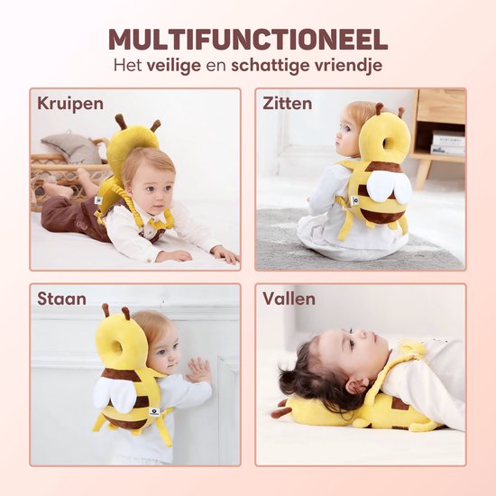 Vulpes Goods® BabyCare - Baby Hoofdbeschermer - Baby Valkussen - Baby Veiligheidskussen - Valrugzak - 3D Ademend - Veilig leren lopen - Bij