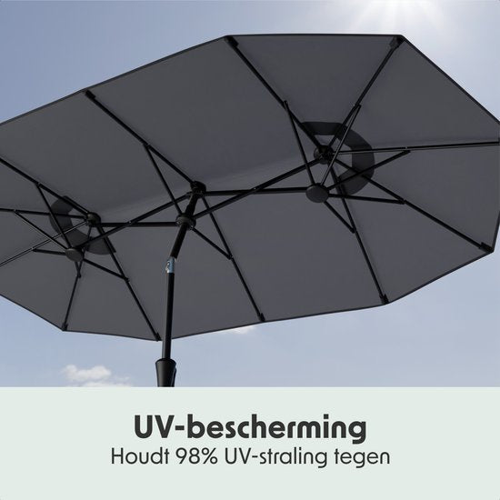 LifeGoods Dubbele Parasol - Tuin - 160x300cm - tot 8 Personen - Waterdicht - UPF50+ - Donkergrijs