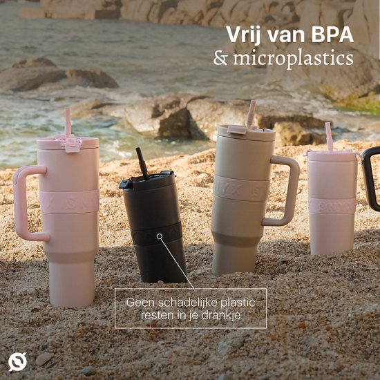 ONYX Drinkfles met Rietje 700ML - Waterfles voor Kinderen & Volwassenen - Thermosbeker RVS Travel Mug - Motiverende Drinkbus - Drinkbeker voor School - Zwart