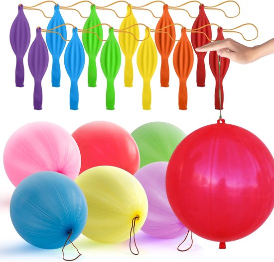 Partizzle 36x Gekleurde Latex Punch Ballonnen - Grote Bounce Ballon - Reuze Boksballon Uitdeelcadeautjes - Grabbelton Traktatie Cadeautjes - Voor Kinderen & Peuters - XL / 45 cm
