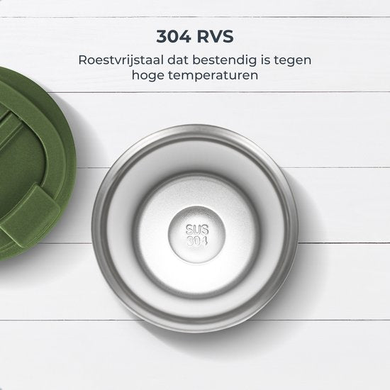 Castagnola Thermosbeker - Koffiebeker To Go - Reismok voor Koffie en Thee - Theebeker - 380 ML - RVS - Groen