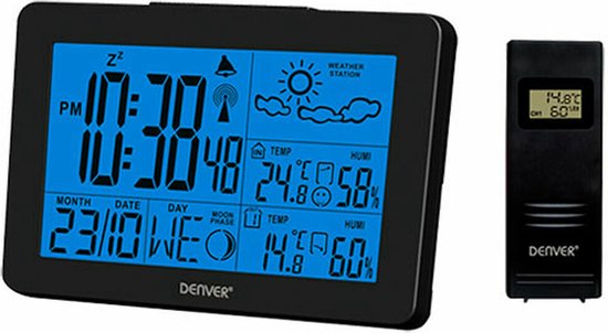 Denver WS-530 Black - Weerstation met alarmfunctie - Binnen- en Buitenshuis - Luchtvochtigheid meter - Indicator voor openstaande ramen - Zwart