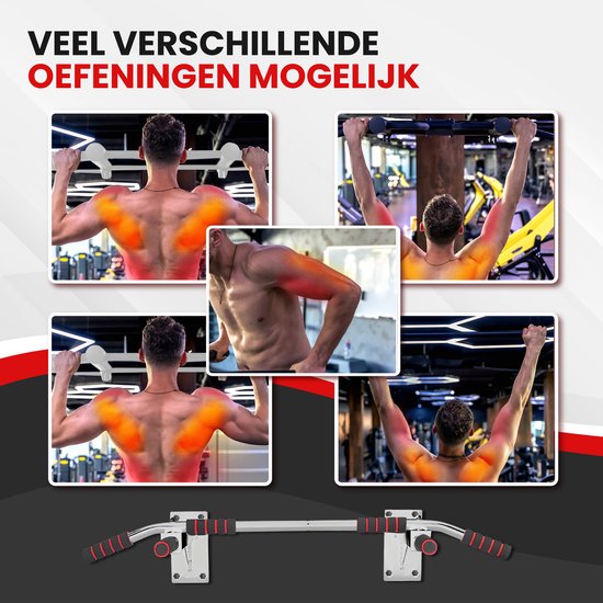TTD® Premium Pull Up Bar - Pull Up Station - Optrekstang Wandmontage - Dip Station - Dip Bars - Thuis Sporten - Thuis Fitness - Premium materialen - Extra stevige montage onderdelen - Home workout - Wit/Rood