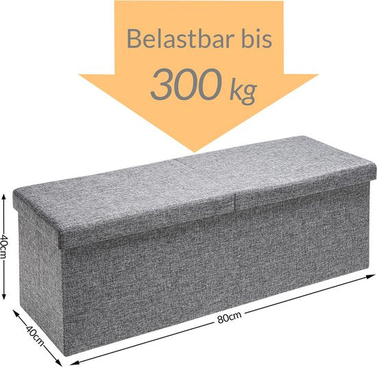 Casaria Zitbank met Opbergruimte - 80x40x40cm 100L Linnen Look – Lichtgrijs