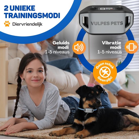 Vulpes Goods® Anti Blafband MAX - Opvoedingshalsband Zonder Schok - Anti Blaf Apparaat voor Kleine & Grote Honden - Waterdicht - Oplaadbaar - Vibratie en Audio - 3 Extra Halsbanden
