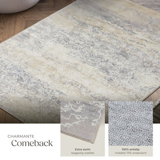 tectake® Vintage design tapijt - Dalia - Laagpolig vloerkleed voor woonkamer, kinderkamer, slaapkamer of hal - Wasbaar - Div. afmetingen - 160x230cm - beige