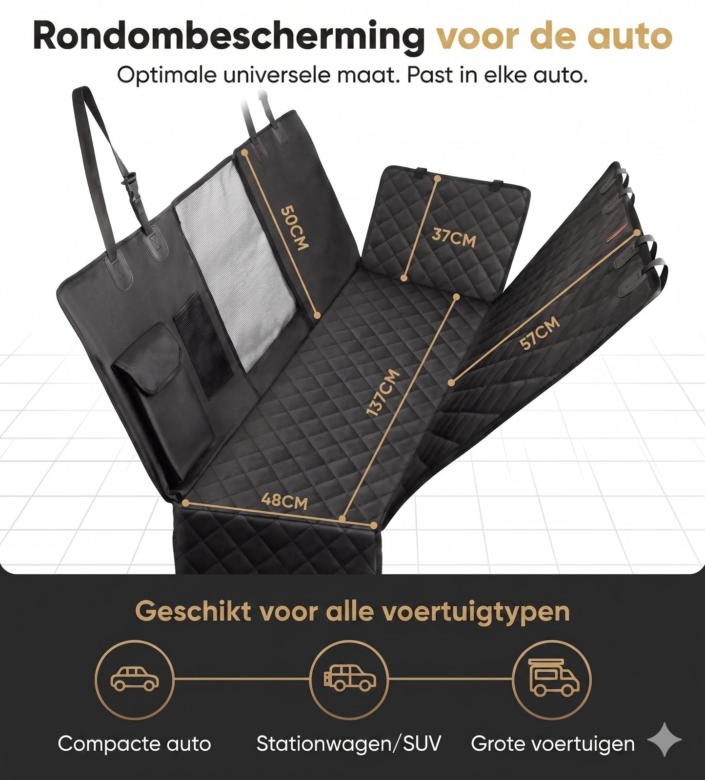 HELDENWERK Hondendeken - Waterdicht - Krasbestendig - Universeel - Zijbescherming - Kijkvenster - Antislip