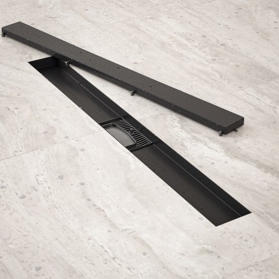 Douchegoot - 70cm - Mat Zwart - Tegelrooster - RVS - Met Flens