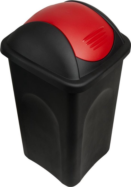 Deuba Vuilnisbak met Klapdeksel – 60Liter Kunststof – Zwart Rood