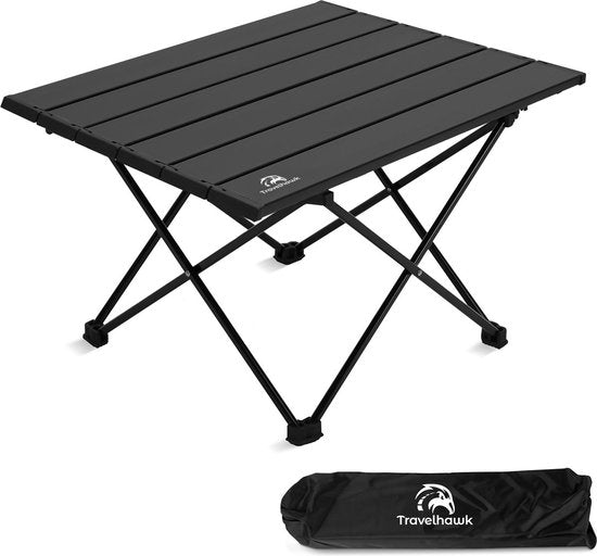 Travelhawk Campingtafel Inklapbaar - Campingtafel Opvouwbaar - Camping Tafel - campingtafel Lichtgewicht - Picknicktafel Kinderen - Zwart - 56x40x40cm - Medium
