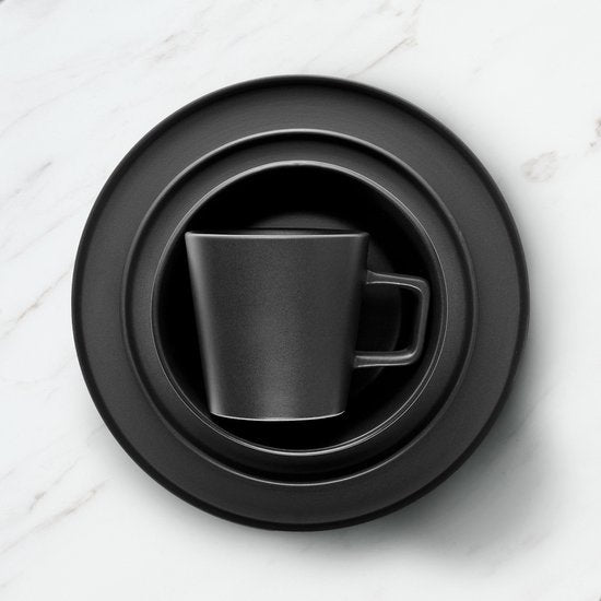 Deleca Koffiekopjes Set van 6 - Koffiemokken met Oor - Koffie Kopjes / Mok - Massief Aardewerk - Mat Zwart / 360 ml