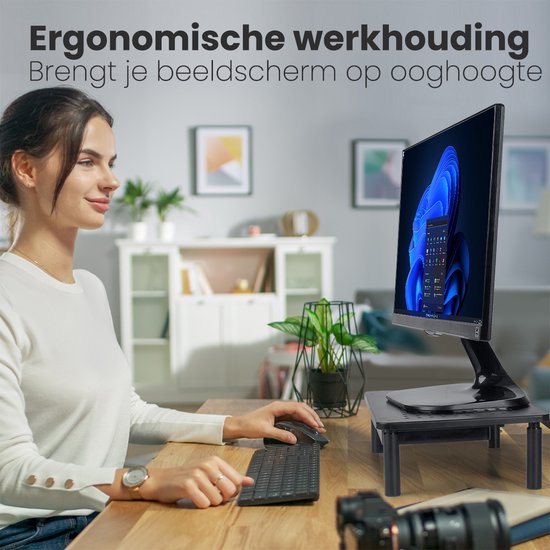 Auronic Monitor Standaard - Monitor Verhoger - Beeldscherm Verhoger - 2 Stuks - Verstelbaar - 37 x 23,5 x 10 cm - Metaal - Zwart