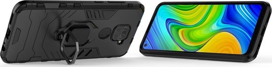 Mobigear Hoesje Xiaomi Redmi Note 9 – Armor Ring Hardcase – Shockproof – Zwart