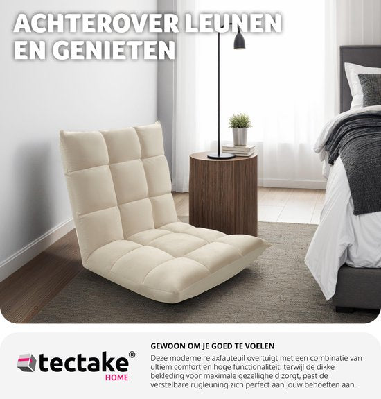 tectake® Relaxstoel XXL – Opvouwbare Vloerstoel – Verstelbare Rugleuning – Relax- & Meditatiestoel – Beige