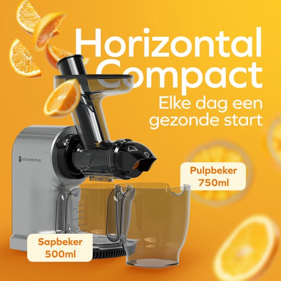 KitchenBrothers Slowjuicer - Compact - Sapcentrifuge - Groenten en Fruitpers - 45 mm - 500 ml - Grijs