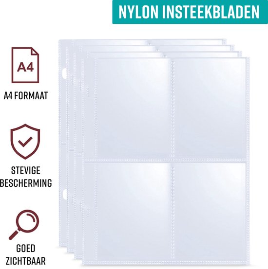 NAPI Verzamelmap voor 400 Kaarten - Binder Map voor Kaarten - 4 Pocket - Kunstleer - Premium Card Binder met Ritssluiting - 50 Pagina's - A5 Formaat - Zwart