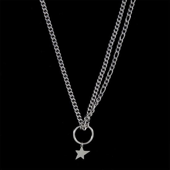 Laura Ferini Stella Ketting – Zilverkleurige Schakelketting met Ster – 18K Witgoud Verguld – Dames Sieraad