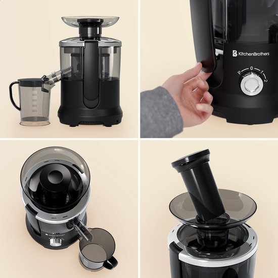 KitchenBrothers Sapcentrifuge - Juicer - Met Pulpcontainer - 500ml - 600W - Zwart