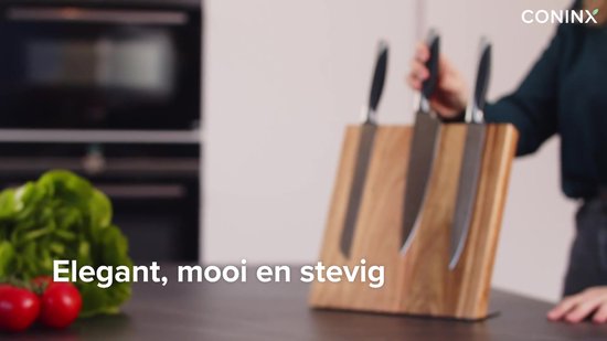 Groot Houten Messenblok Magnetisch Coninx Quin XL 27.5x27.5CM | Messenmagneet zonder messen | Messenhouder | Antislip - RVS-Acacia hout.