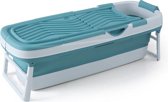 Livista® - Opvouwbaar XXL Bad - Blauw - Zitbad - Ijsbad Volwassenen - Inklapbaar - Bath Bucket - 158 CM LANG - XXL - Incl. Onderwater LED Lichten en Rugkussen