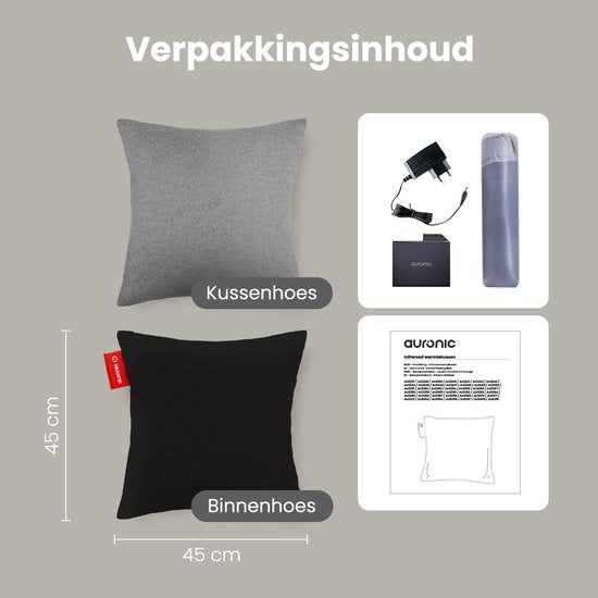 Auronic Warmtekussen - Classic - 45x45 - Draadloos- Oplaadbaar - Elektrisch kussen - Infrarood - Grijs